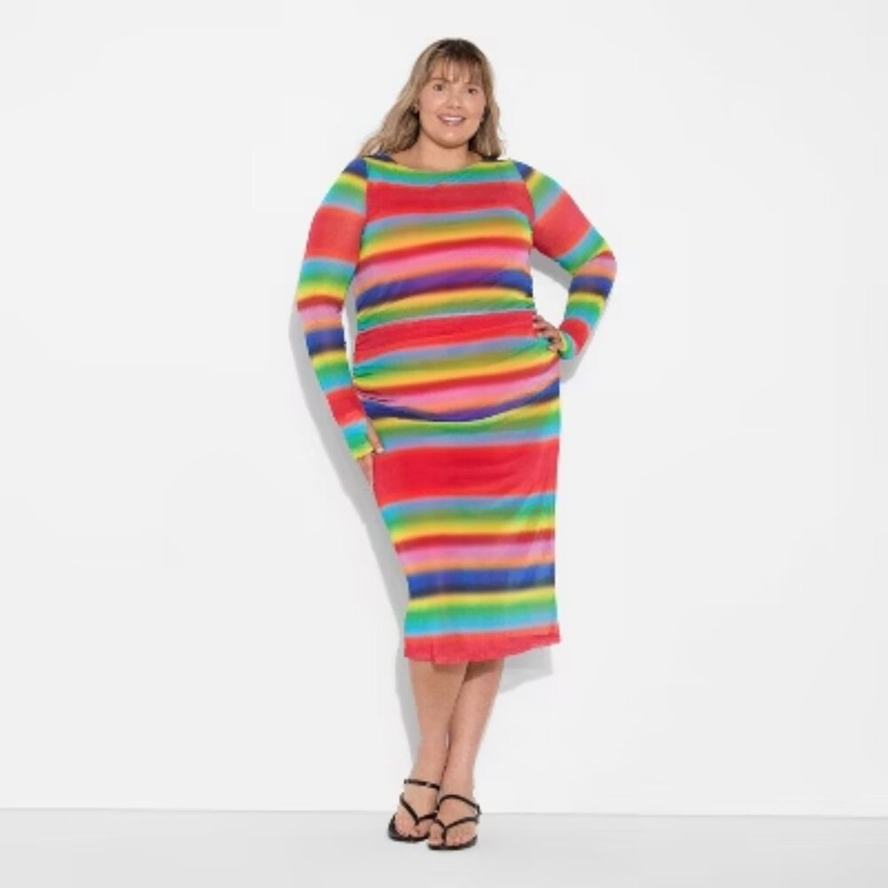 Pride Adult Rainbow Gradient Midi Mesh Dress (XXL)